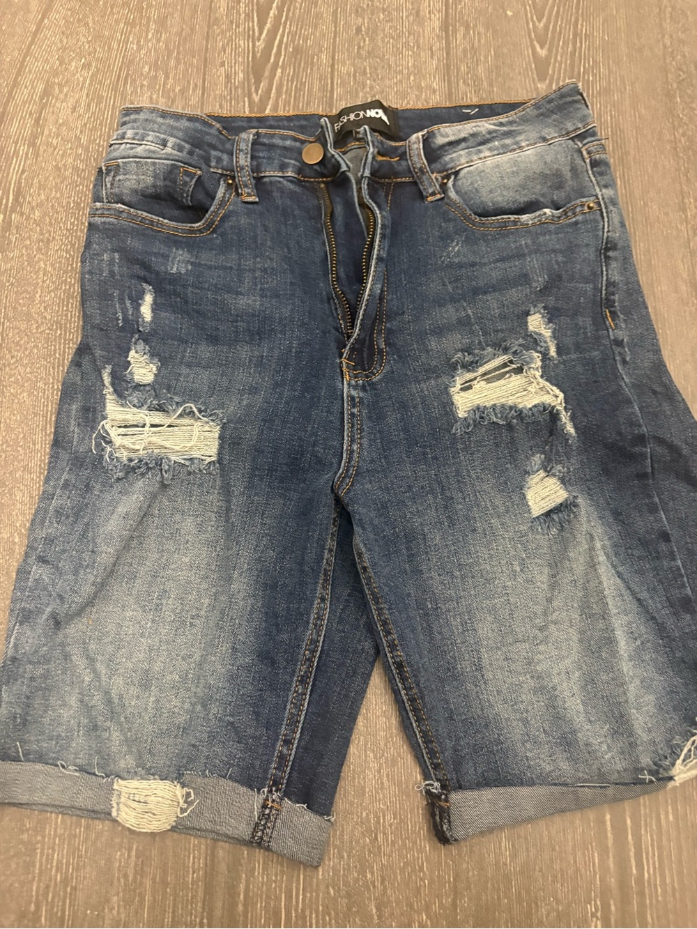 Fashion Nova Distressed Dark Blue Denim Jean Shorts